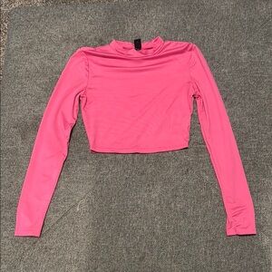 SHEIN Pink Mandarin Collar Fitted Crop Top